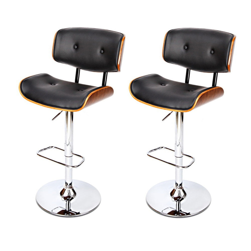 Korra 2x Bar Stools Gas Lift Leather Black