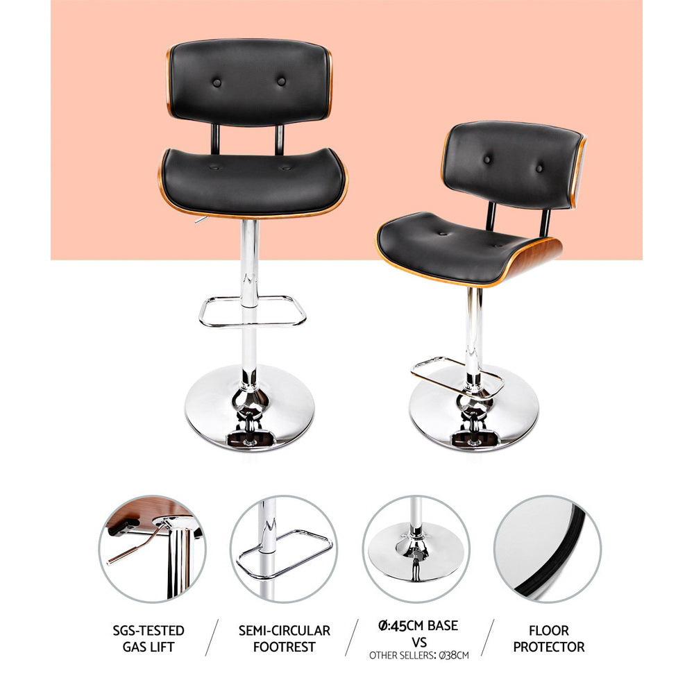 Korra 2x Bar Stools Gas Lift Leather Black