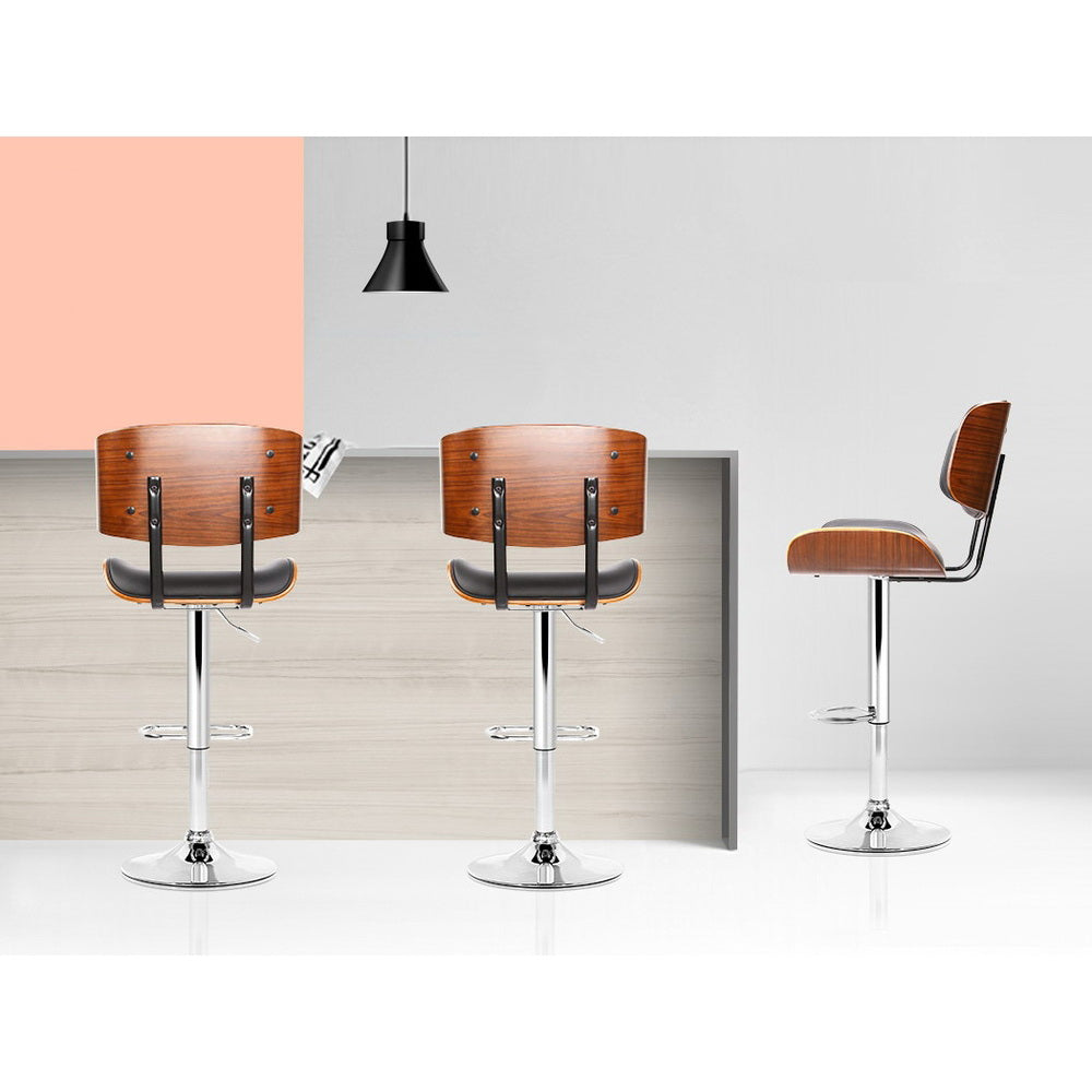 Korra 2x Bar Stools Gas Lift Leather Black