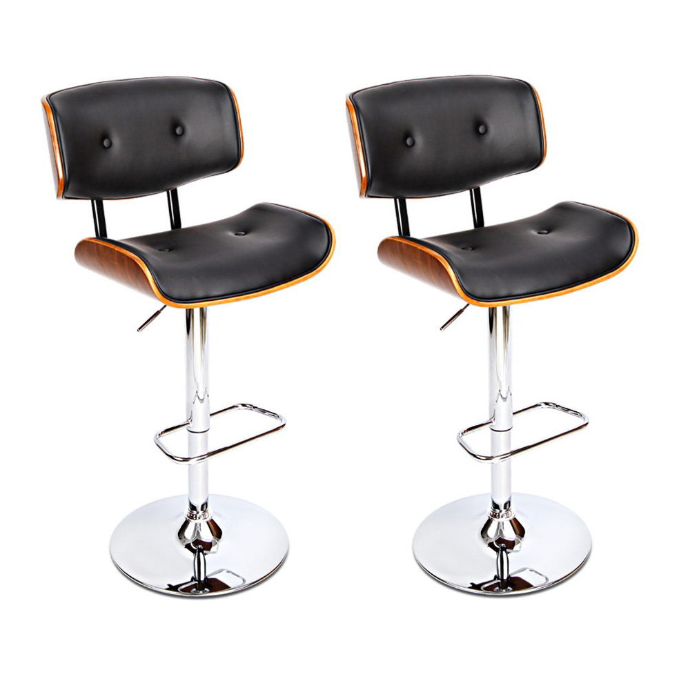 Korra 2x Bar Stools Gas Lift Leather Black