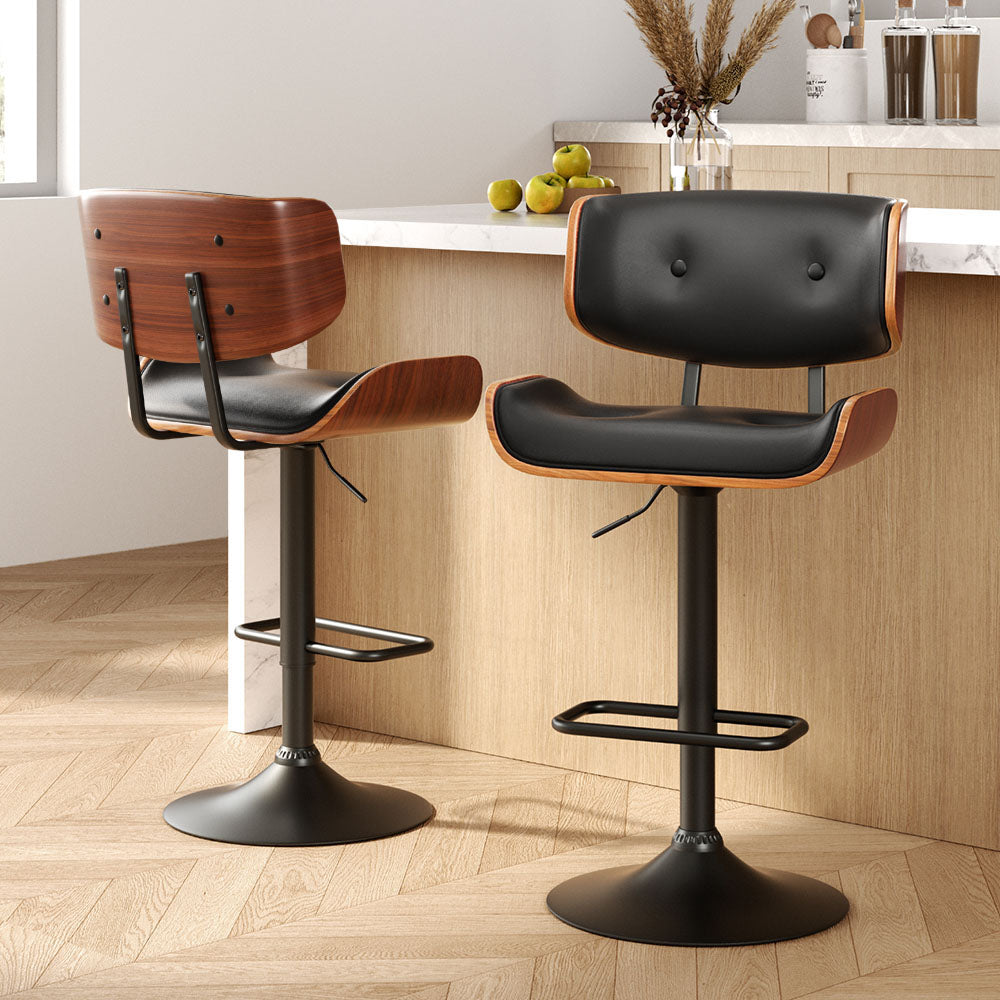 Korra 2x Bar Stools Gas Lift Leather All Black
