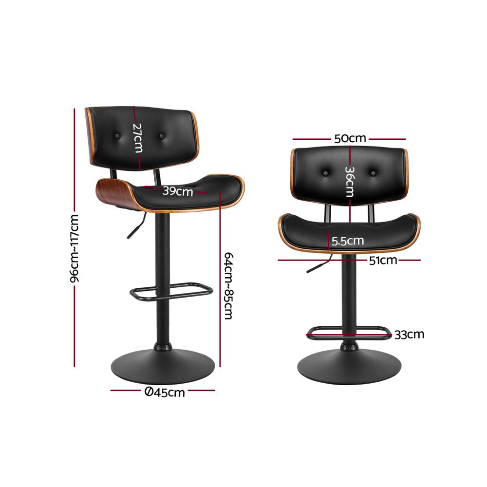 Korra 2x Bar Stools Gas Lift Leather All Black