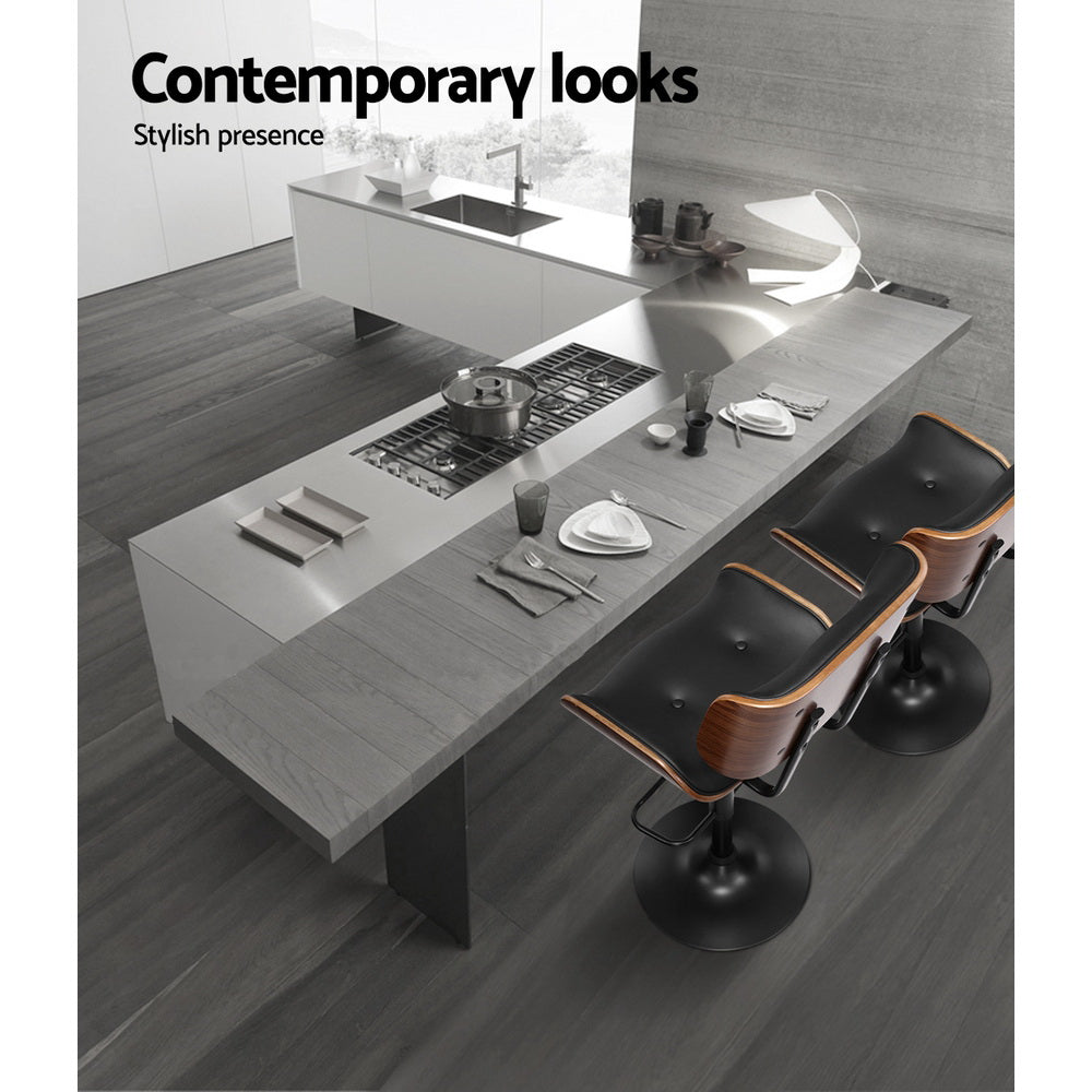 Korra 2x Bar Stools Gas Lift Leather All Black
