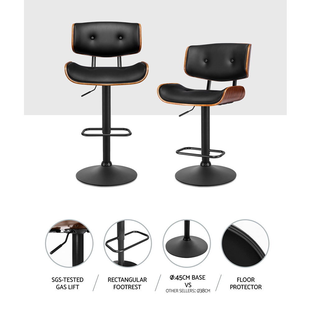 Korra 2x Bar Stools Gas Lift Leather All Black