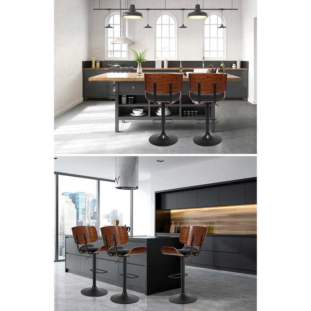 Korra 2x Bar Stools Gas Lift Leather All Black