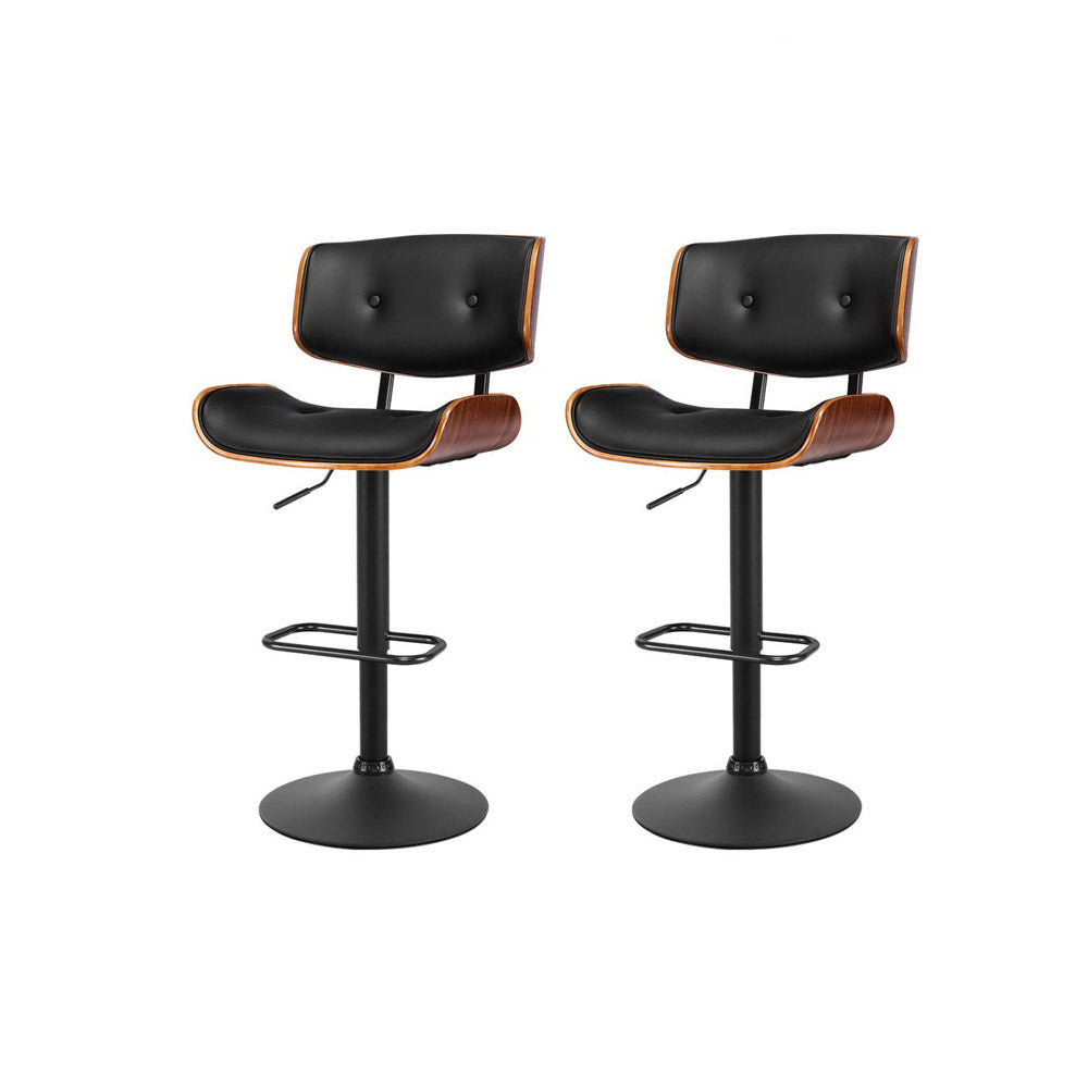 Korra 2x Bar Stools Gas Lift Leather All Black