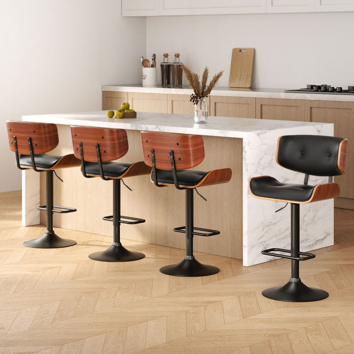 Korra 4x Bar Stools Gas Lift Leather All Black