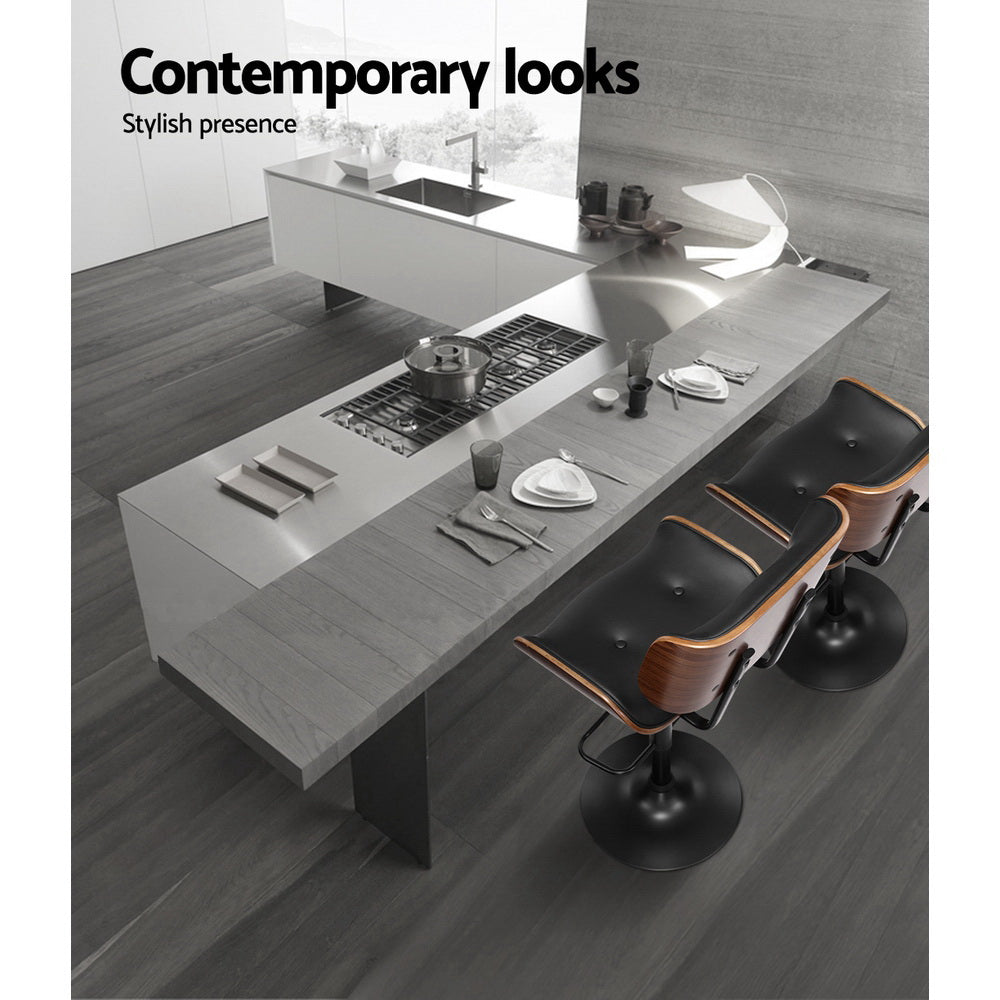 Korra 4x Bar Stools Gas Lift Leather All Black