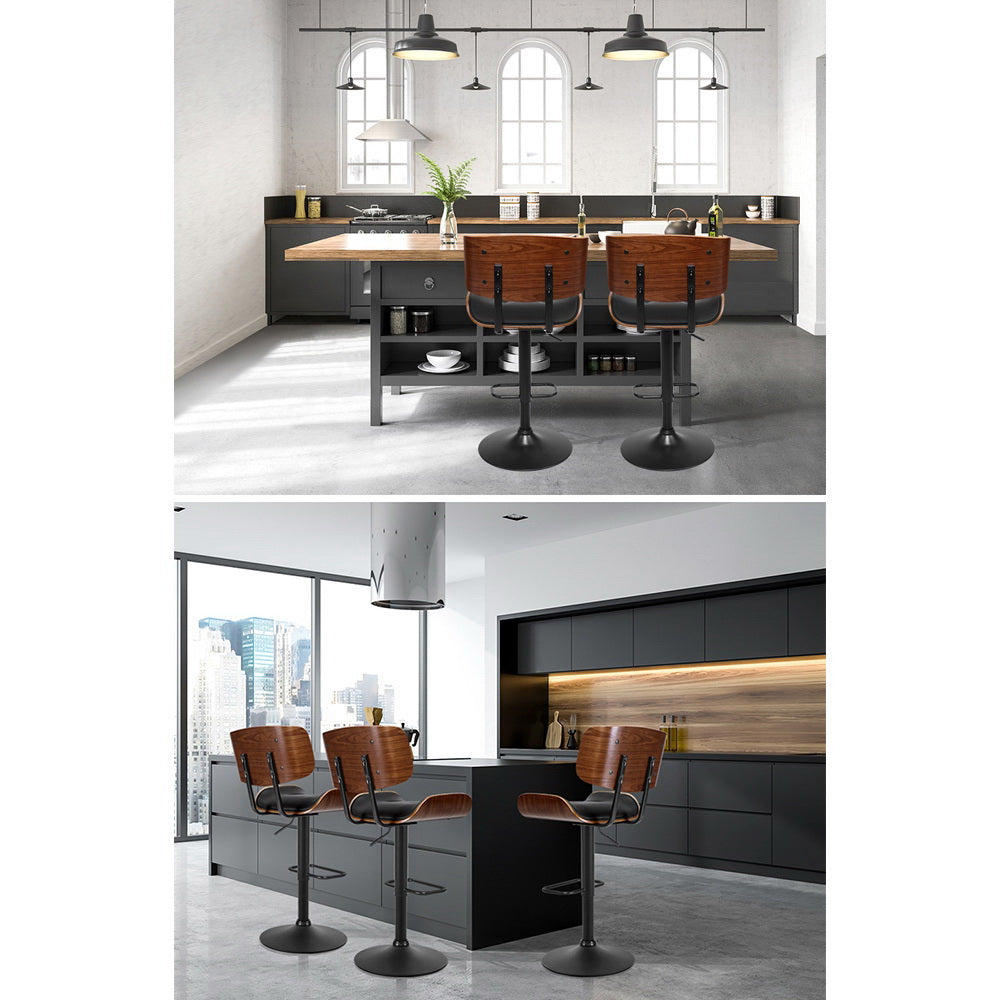 Korra 4x Bar Stools Gas Lift Leather All Black