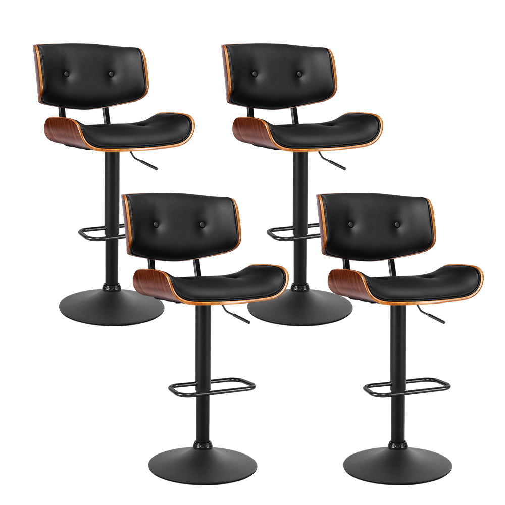 Korra 4x Bar Stools Gas Lift Leather All Black
