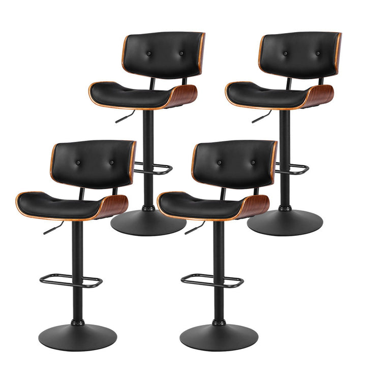 Korra 4x Bar Stools Gas Lift Leather All Black