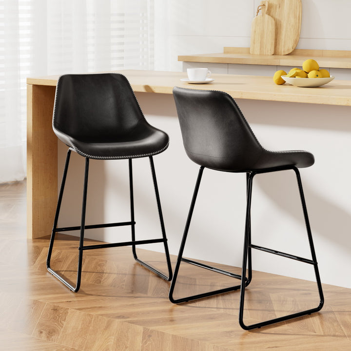Korra Bar Stools Kitchen Counter Barstools Leather Metal Chairs Black x2
