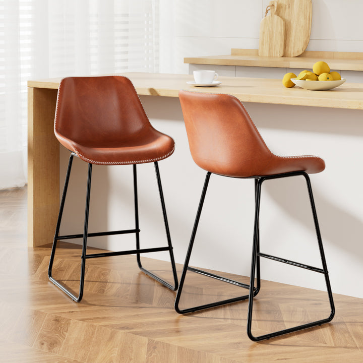 Kitchen Leather Metal Chairs Brown x2