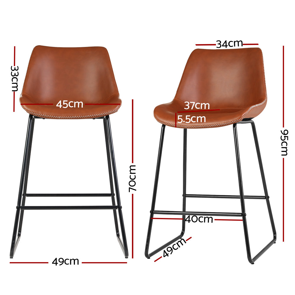 Kitchen Leather Metal Chairs Brown x2