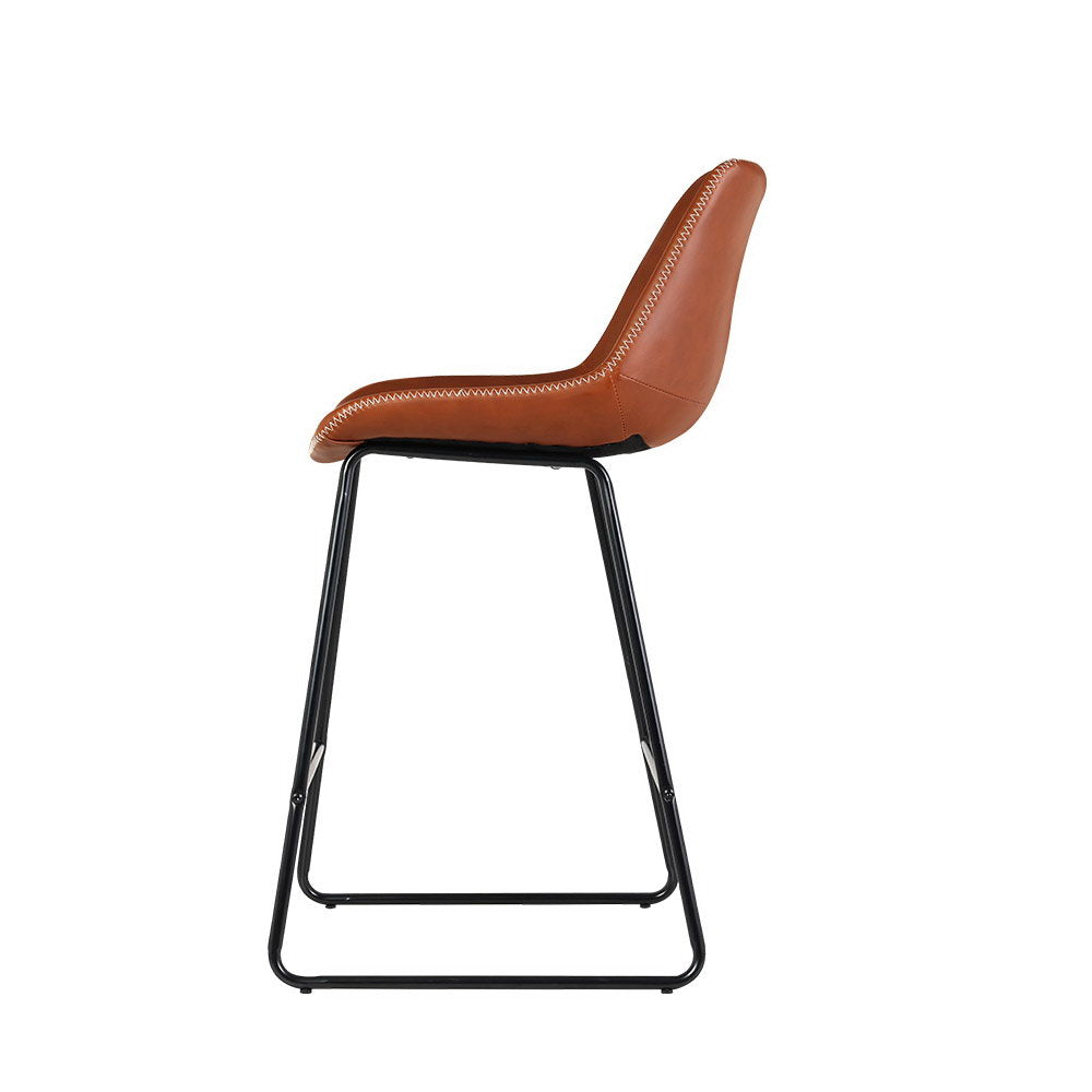 Kitchen Leather Metal Chairs Brown x2