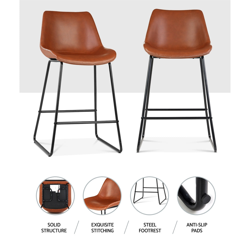 Kitchen Leather Metal Chairs Brown x2