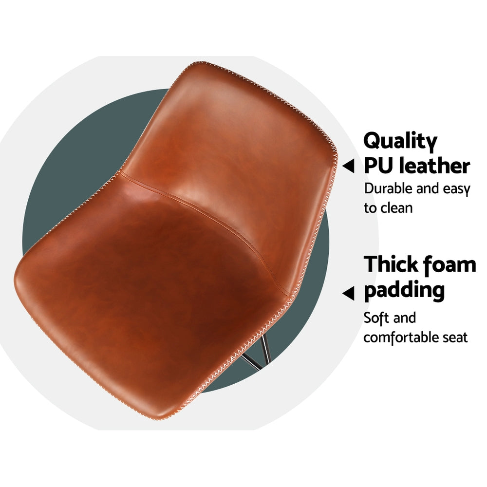 Kitchen Leather Metal Chairs Brown x2