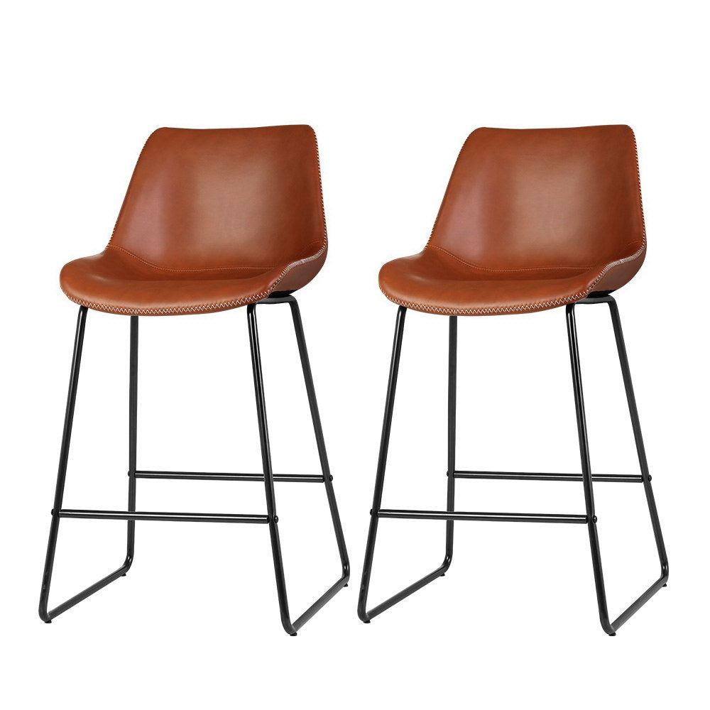 Kitchen Leather Metal Chairs Brown x2