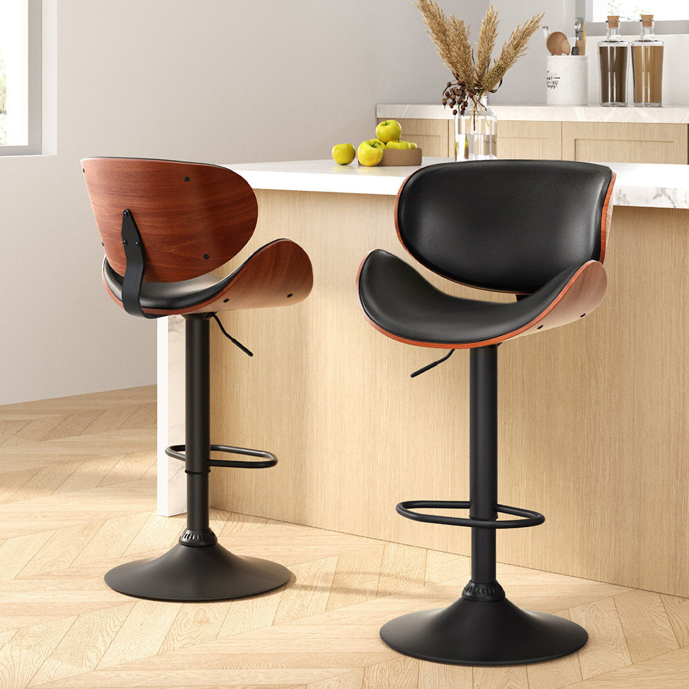 Korra Bar Stools Kitchen Leather Barstools Swivel Gas Lift Chairs Black x2