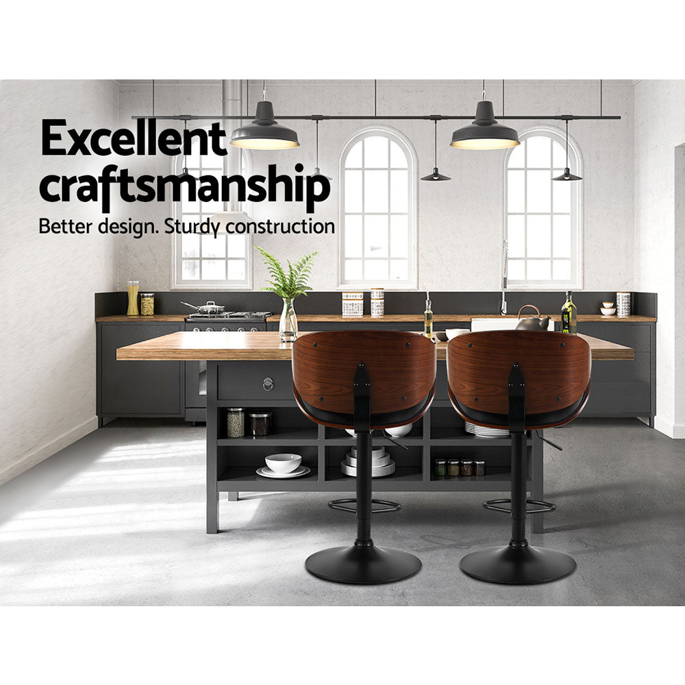 Korra Bar Stools Kitchen Leather Barstools Swivel Gas Lift Chairs Black x2