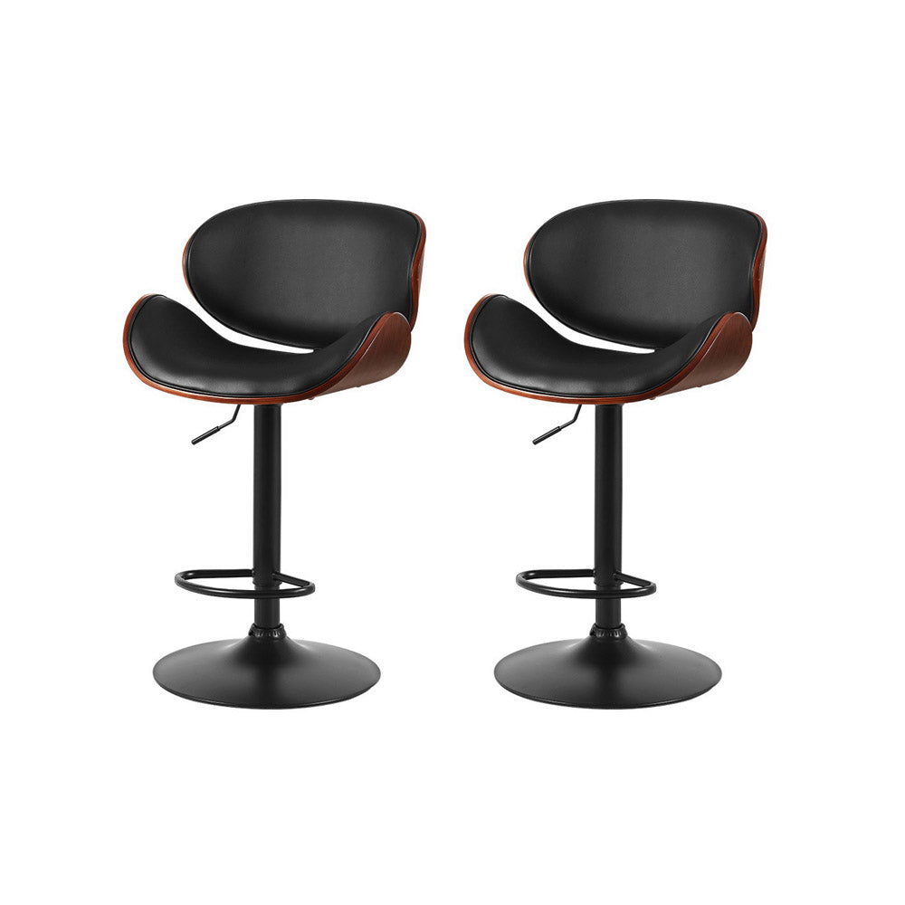Korra Bar Stools Kitchen Leather Barstools Swivel Gas Lift Chairs Black x2