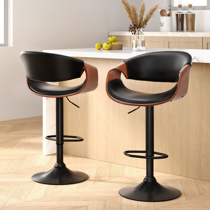 Korra 2x Bar Stools Gas Lift Leather w/Armrest