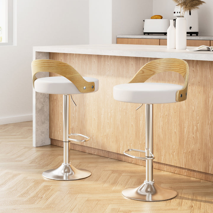 Korra 2x Bar Stools Adjustable Leather Padded White