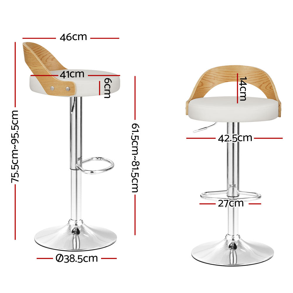 Korra 2x Bar Stools Adjustable Leather Padded White