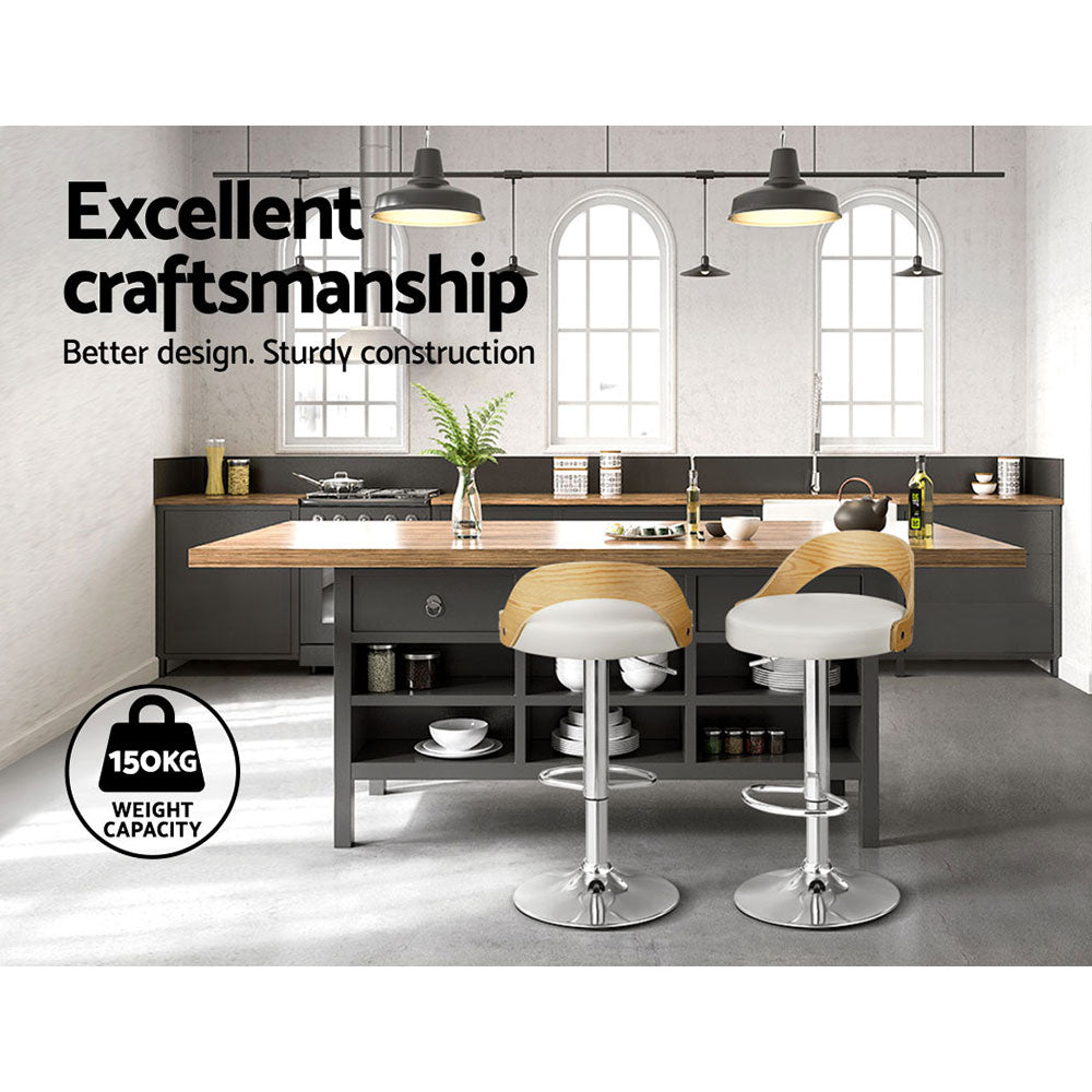 Korra 2x Bar Stools Adjustable Leather Padded White