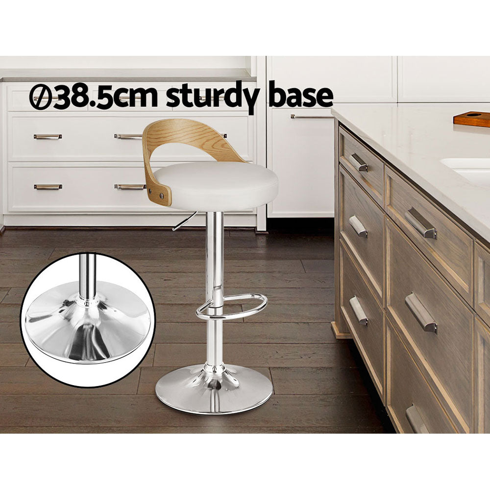 Korra 2x Bar Stools Adjustable Leather Padded White
