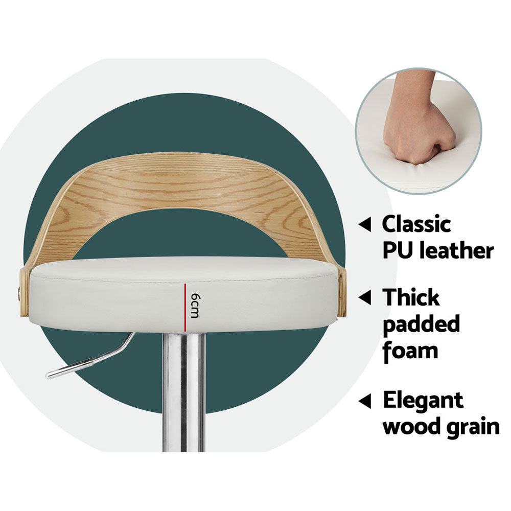 Korra 2x Bar Stools Adjustable Leather Padded White