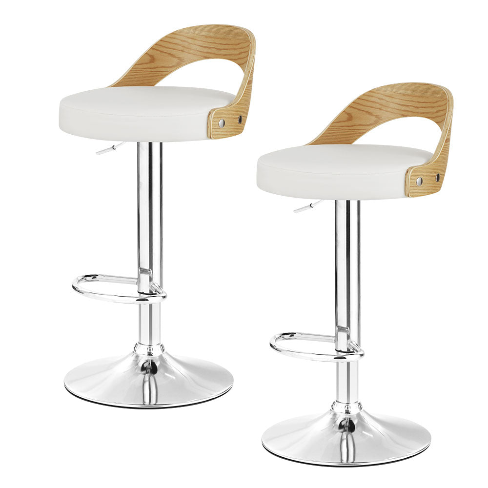Korra 2x Bar Stools Adjustable Leather Padded White