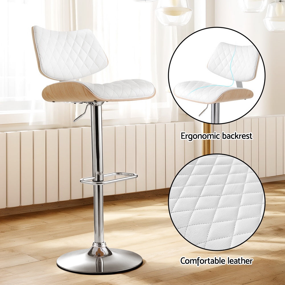 Korra Bar Stools Kitchen Dining Chairs Gas Lift Stool Wooden Leather White