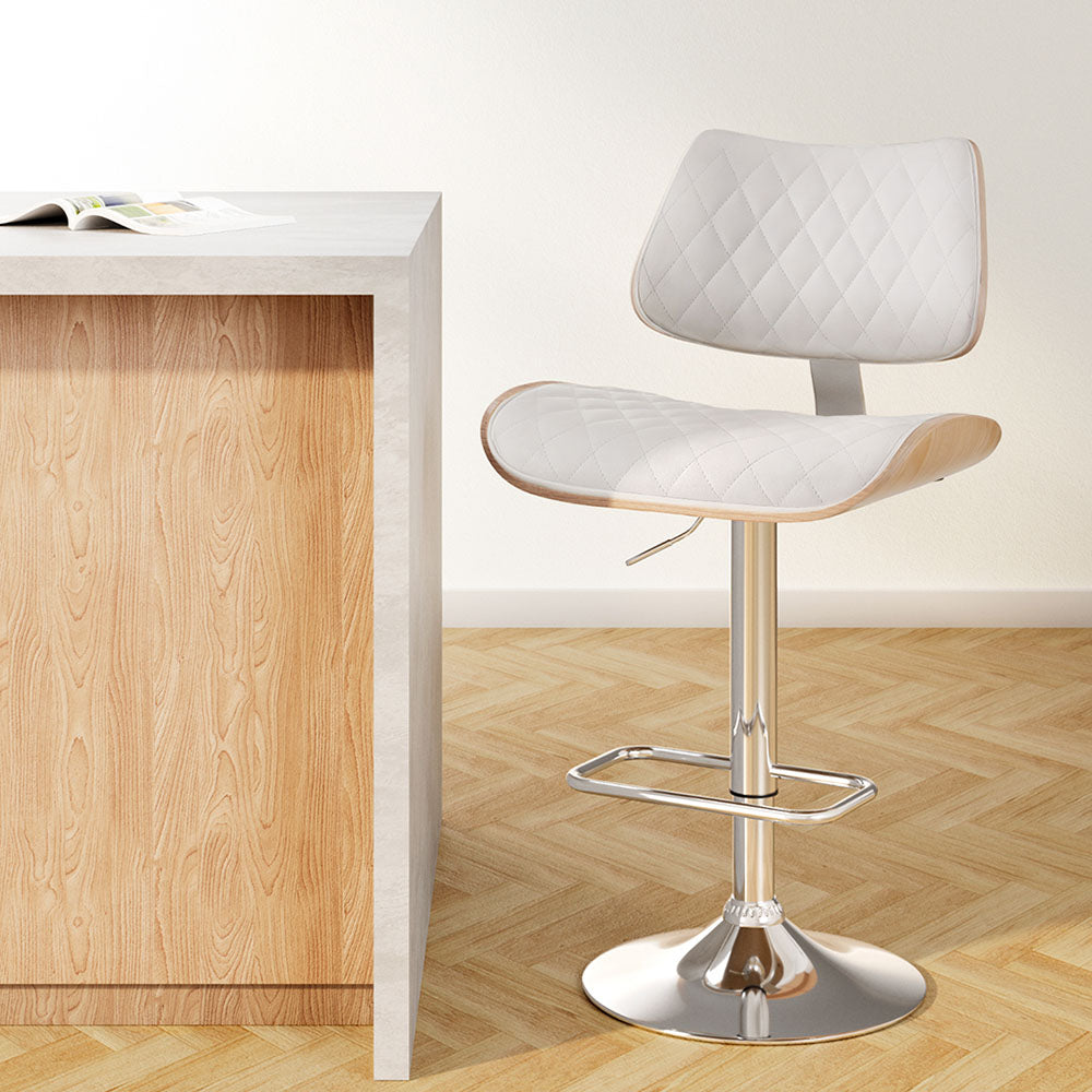 Korra Bar Stools Kitchen Dining Chairs Gas Lift Stool Wooden Leather White