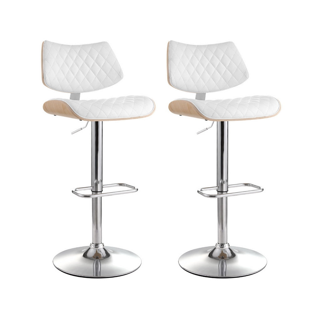 Korra 2x Bar Stools Kitchen Dining Chairs Gas Lift Stool Wooden Leather White
