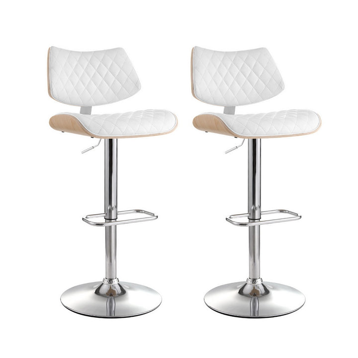 Korra 2x Bar Stools Kitchen Dining Chairs Gas Lift Stool Wooden Leather White