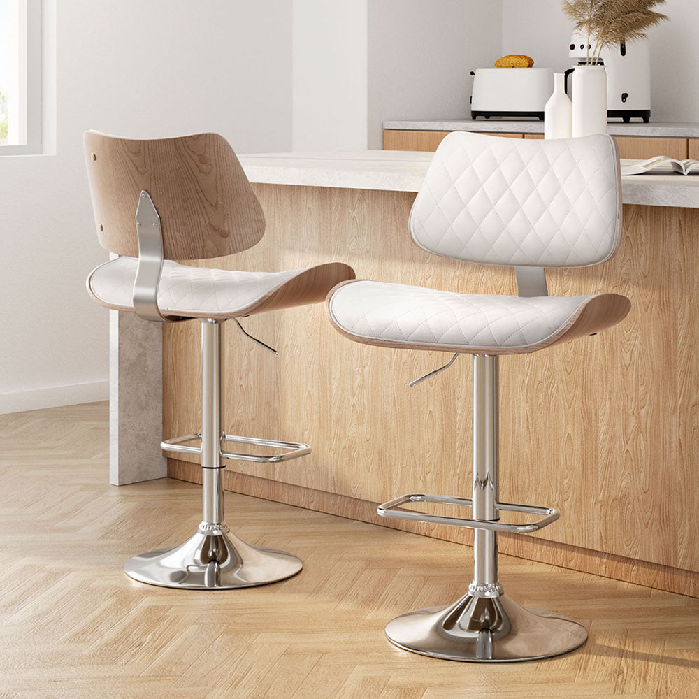 Korra 2x Bar Stools Kitchen Dining Chairs Gas Lift Stool Wooden Leather White