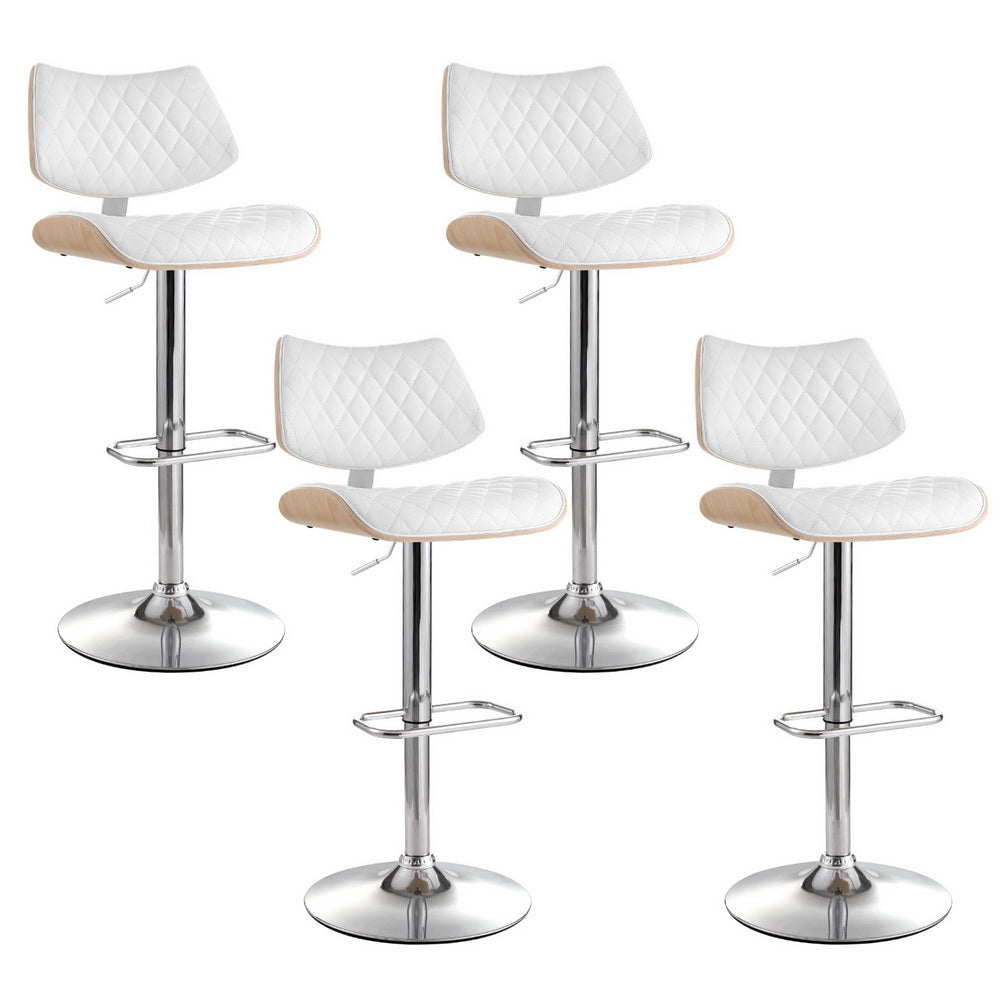 Korra 4x Bar Stools Kitchen Dining Chairs Gas Lift Stool Wooden Leather White