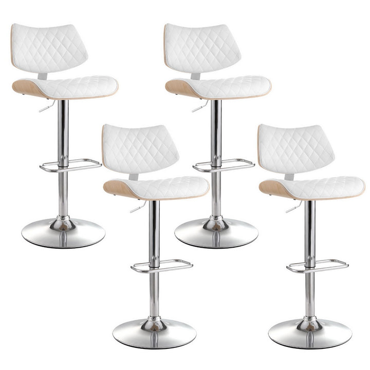 Korra 4x Bar Stools Kitchen Dining Chairs Gas Lift Stool Wooden Leather White