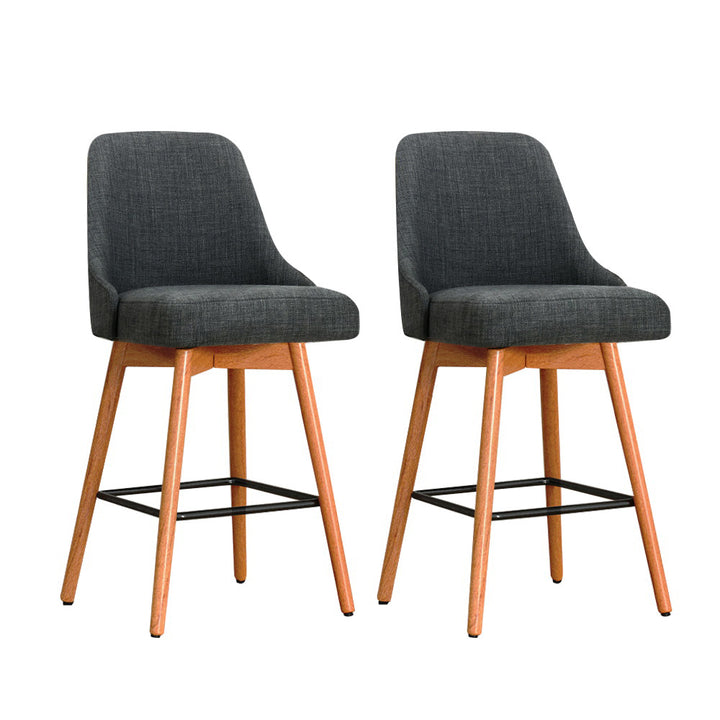 Korra 2x Bar Stools Swivel Seat Wooden Charcoal