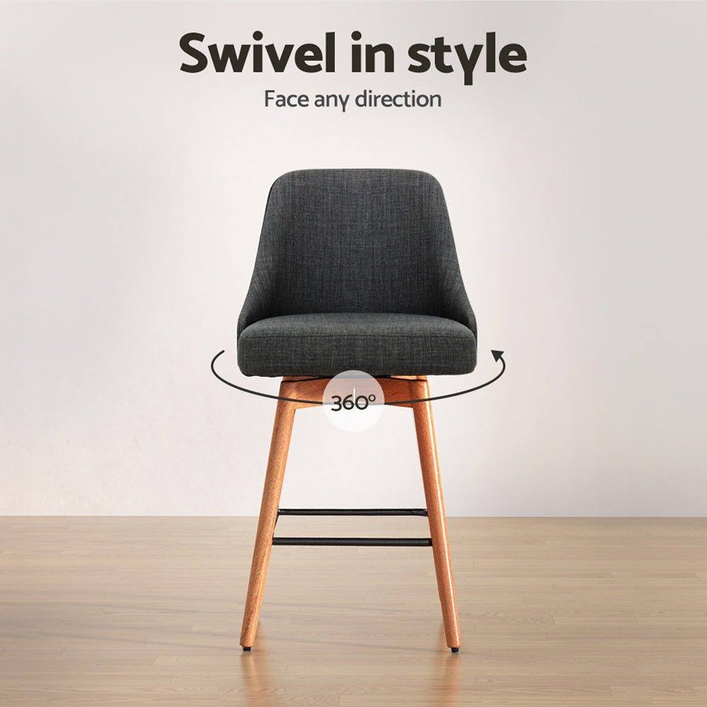 Luca Counter Stool Swivel (Set of 2) Charcoal 65cm
