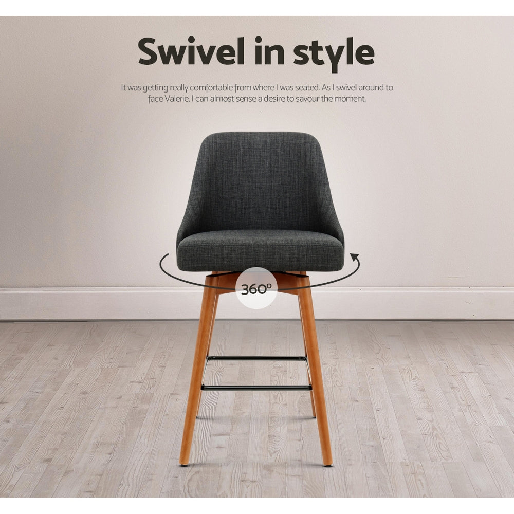 Luca Counter Stool Swivel (Set of 4) Charcoal 65cm