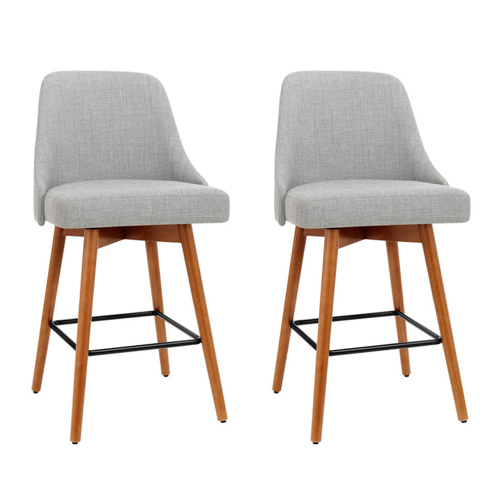 Korra 2x Bar Stools Swivel Seat Wooden Grey