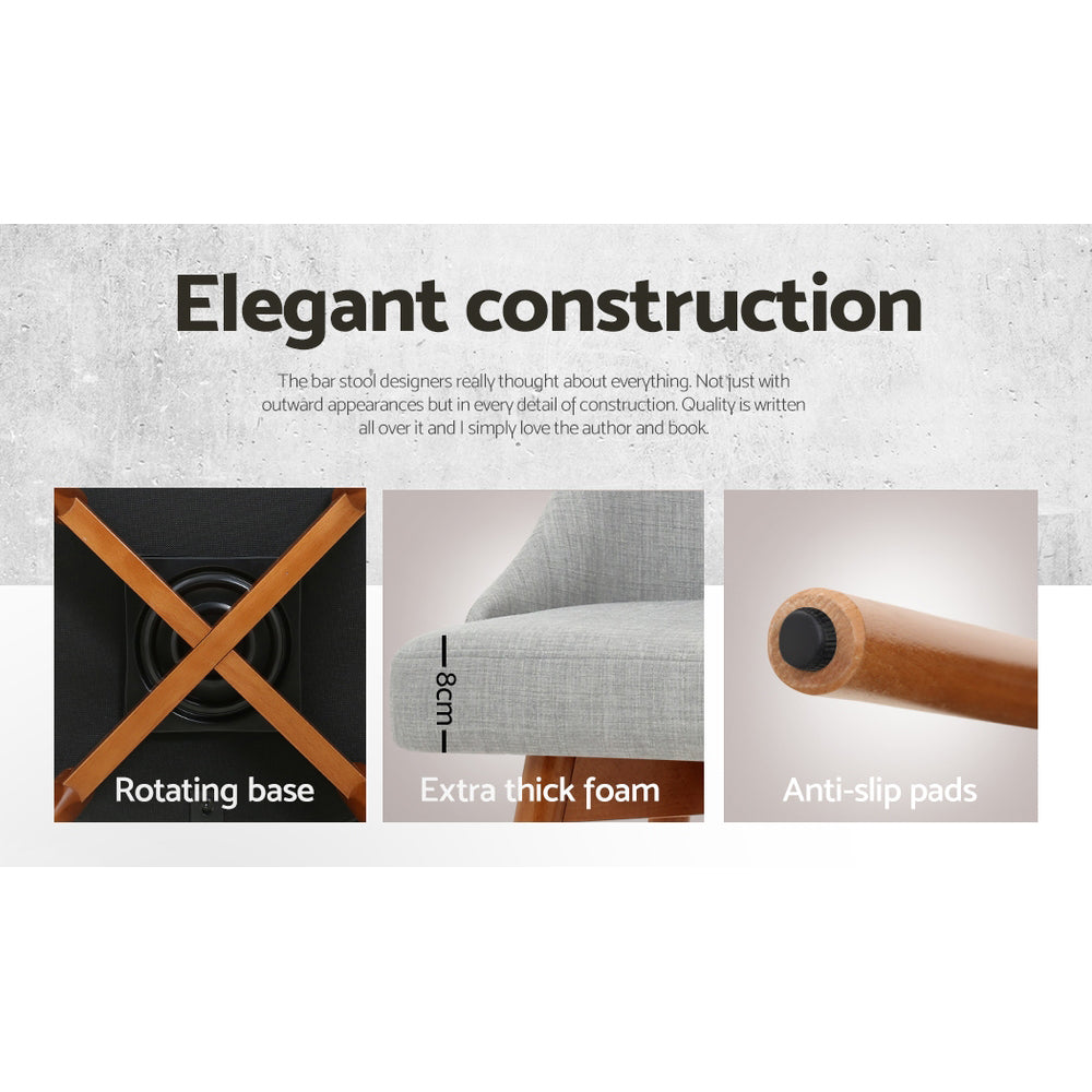 Korra 4x Bar Stools Swivel Seat Wooden Grey