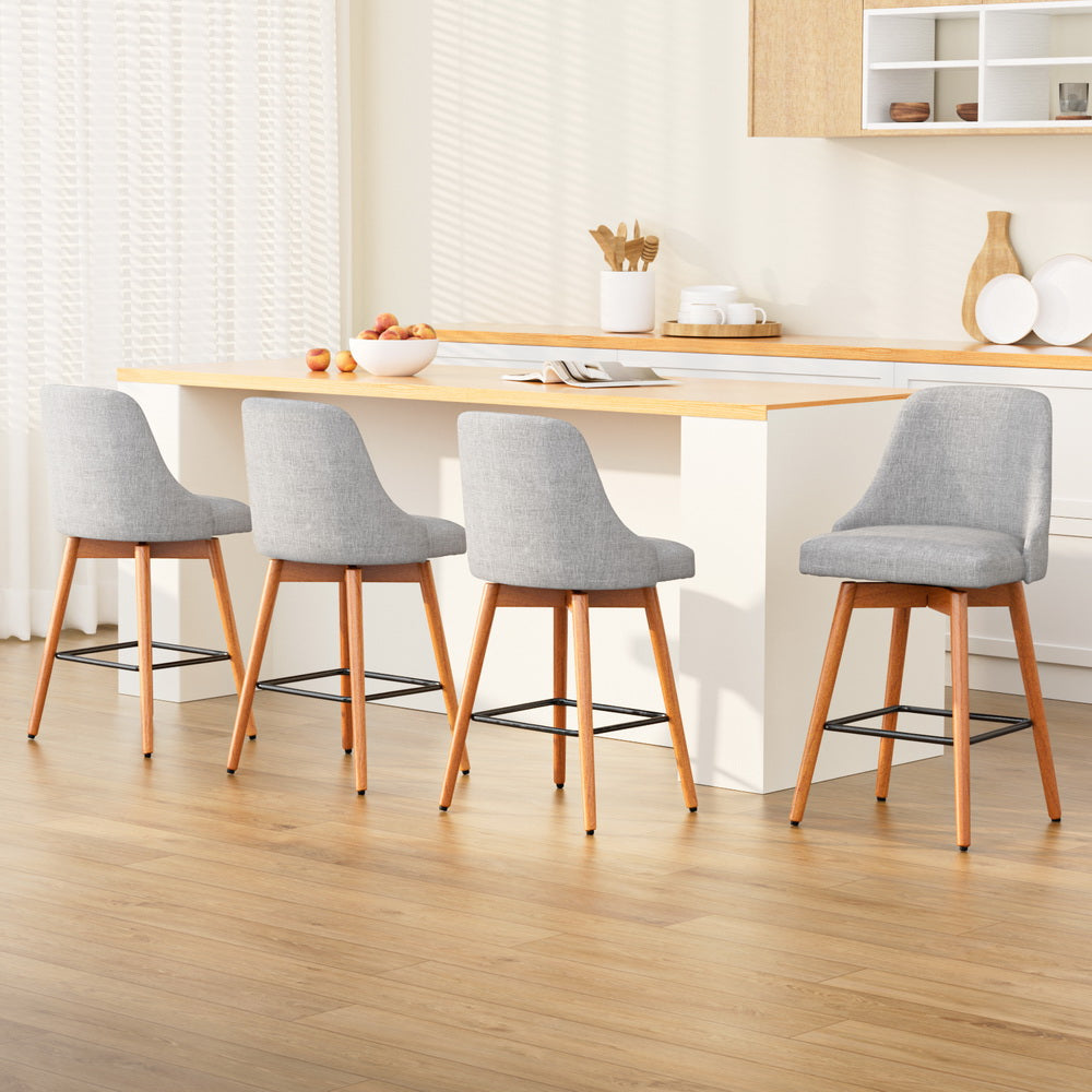 Korra 4x Bar Stools Swivel Seat Wooden Grey