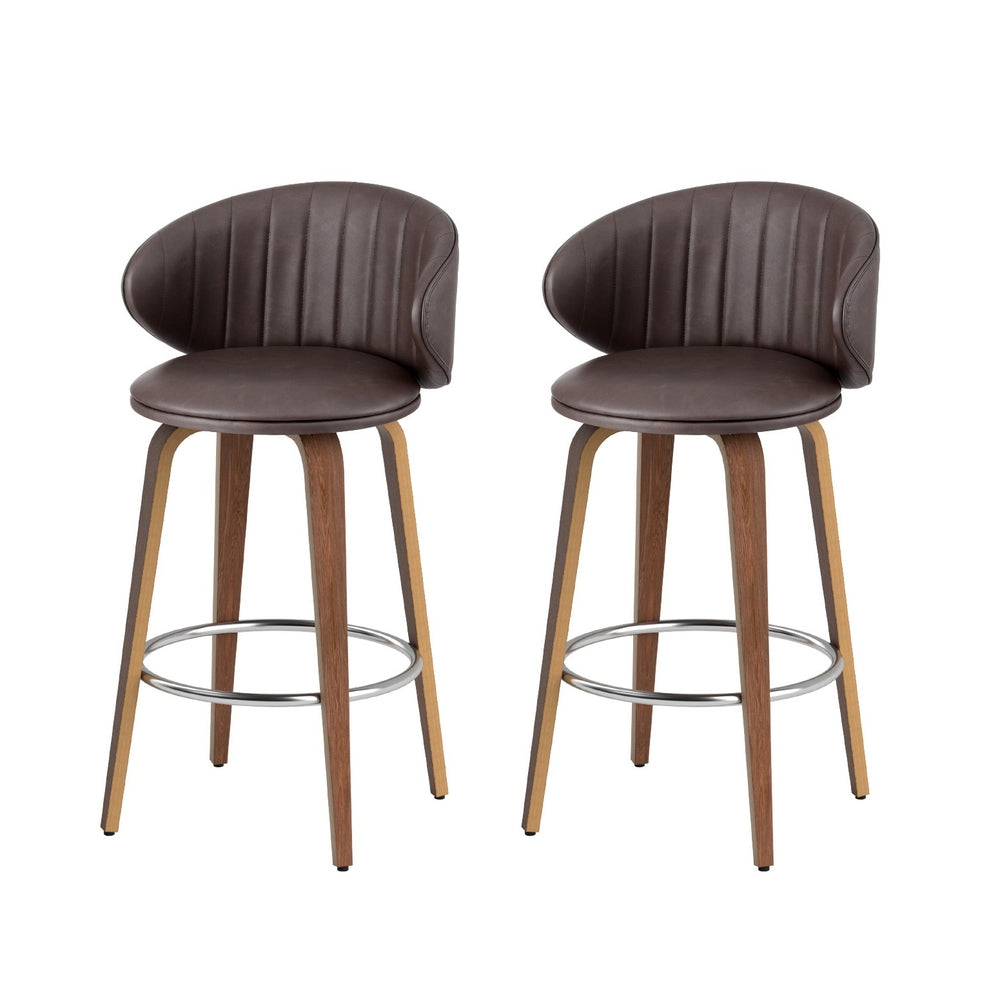 2x Korra Bar Stools - Contoured Leather Wood