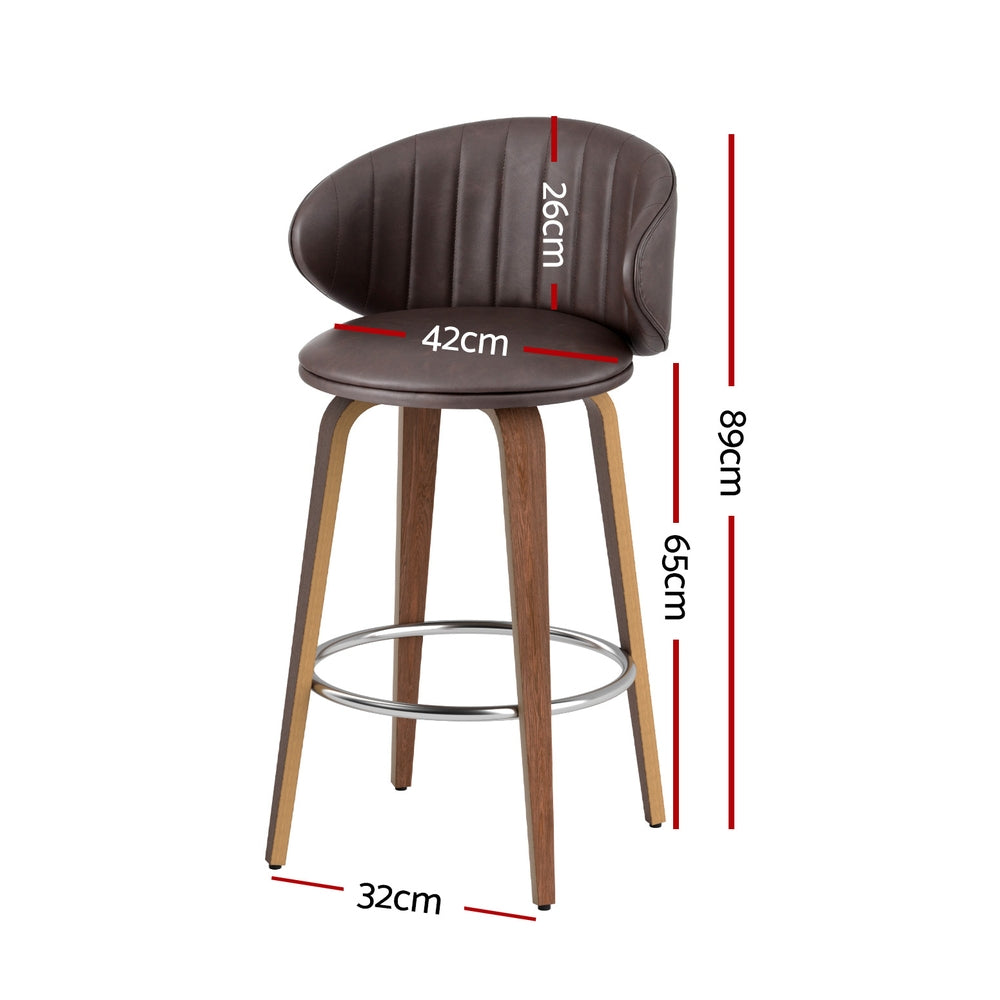 2x Korra Bar Stools - Contoured Leather Wood