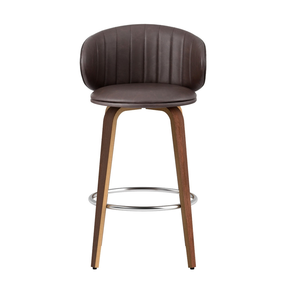 2x Korra Bar Stools - Contoured Leather Wood