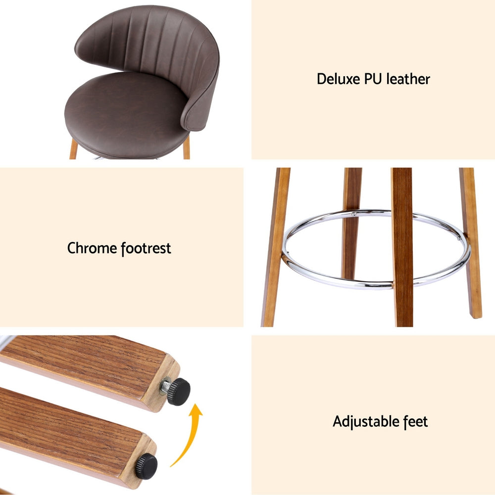 2x Korra Bar Stools - Contoured Leather Wood