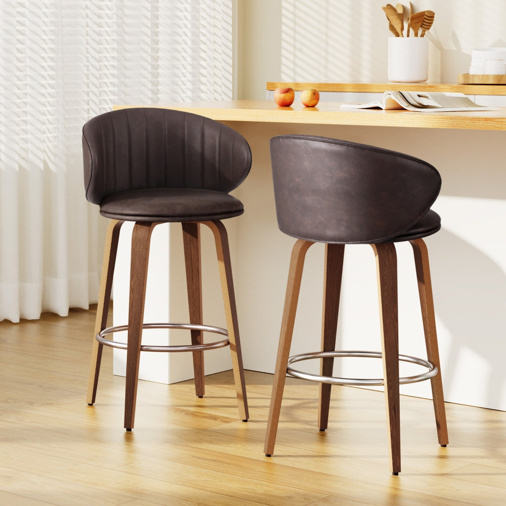 2x Korra Bar Stools - Contoured Leather Wood